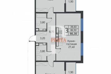 3-к квартира, 90,3 м², 19/20 эт.