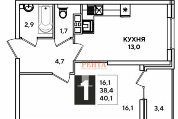 1-к квартира, 40,1 м², 16/20 эт.